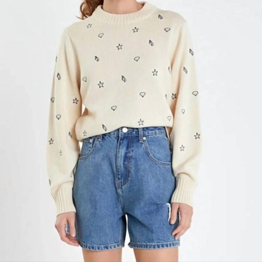 English Factory Cream Star/ Sea Shell Pattern Sweater